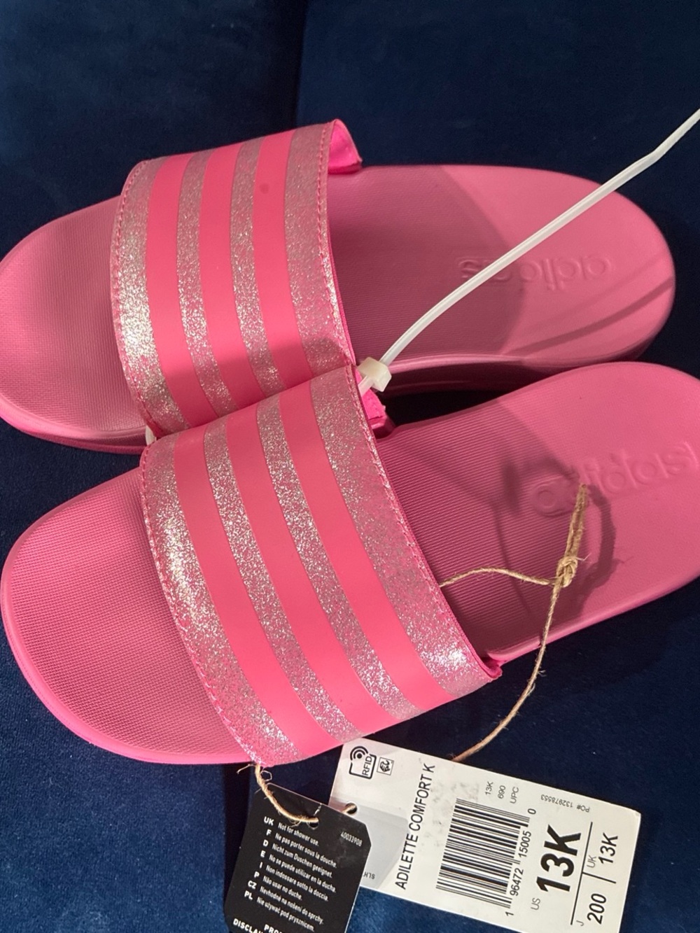 adidas Pink Glitter Striped Slide Sandals